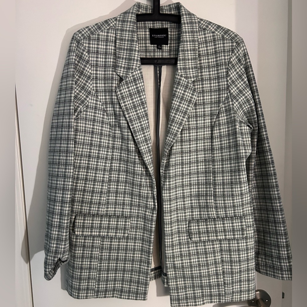 Liverpool Los Angeles Boyfriend Blue Grey and White Women’s Plaid  Blazer size L